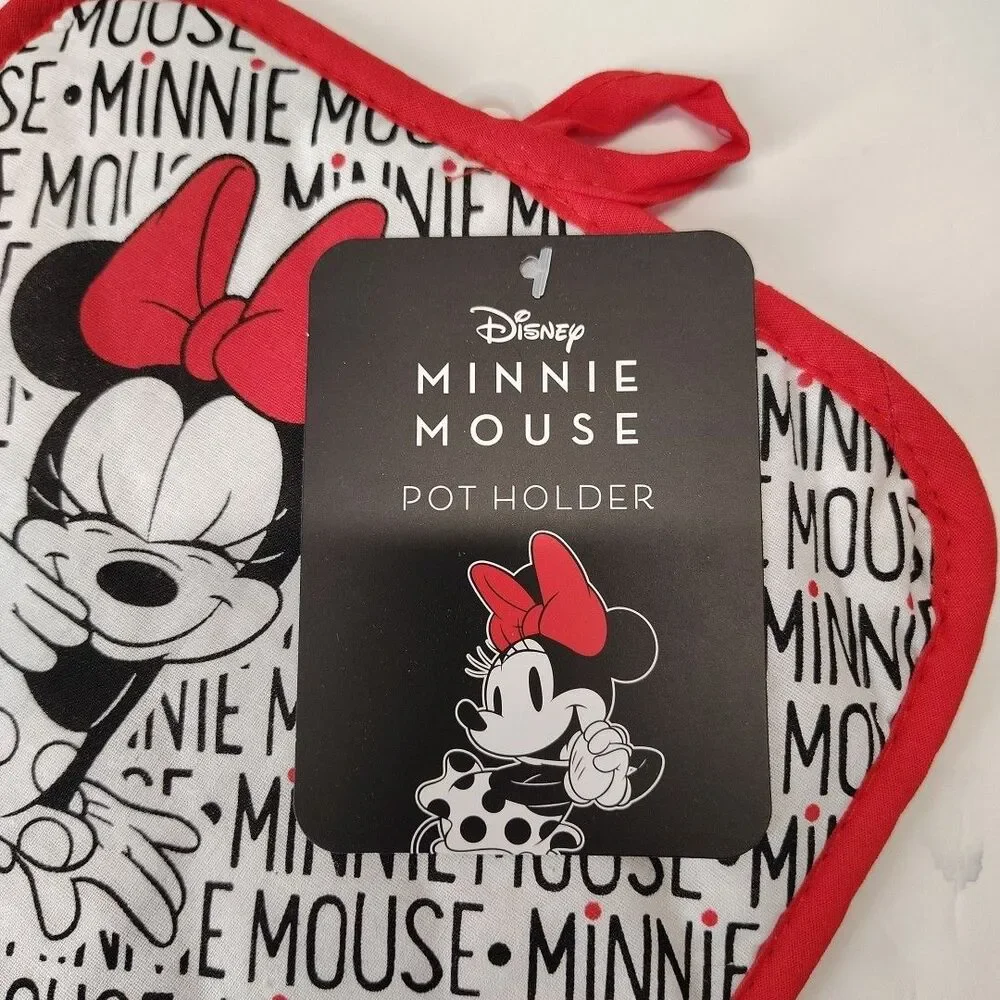 Disney Minnie Mouse Oven Mitt Pot Holder Red Black White 2 Pieces